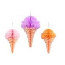 Tissue paper decorations Ice Cream, 20-30 cm, mix (1 pkt / 3 pc.)