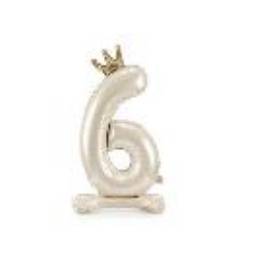 Standing foil balloon number ''6'', 84 cm, light cream (1 pkt / 1 pc.)