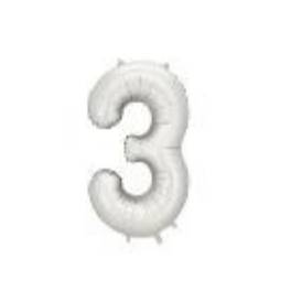 Foil balloon Number ''3'', 86 cm, silver (1 pkt / 1 pc.)