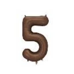 Foil balloon Number ''5'', 86 cm, mocha. (1 pkt / 1 pc.)