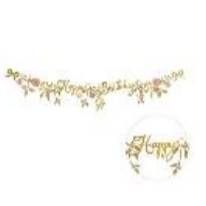 Banner Happy Birthday Flowers, pink-gold, 1.3m (1 pkt / 1 pc.)