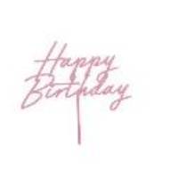Acrylic cake topper ''Happy Birthday'', light pink, 16.5 cm (1 pkt / 1 pc.)