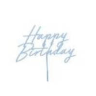 Acrylic cake topper ''Happy Birthday'', misty blue, 16.5 cm (1 pkt / 1 pc.)