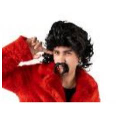 Wig, long hair and mustache, black (1 pkt / 1 pc.)