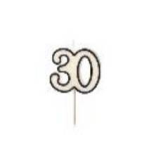 Birthday candle number 30, 5.5cm, black and white (1 pkt / 1 pc.)
