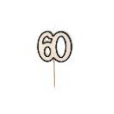 Birthday candle number 60, 5.5cm, black and white (1 pkt / 1 pc.)