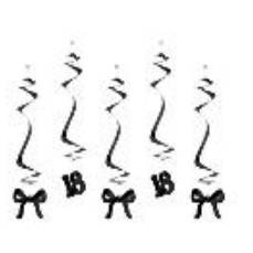 Birthday swirls for the 18th birthday with bows, black, 50 cm (1 pkt / 5 pc.)