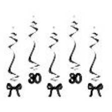 Birthday swirls for the 30th birthday with bows, black, 50 cm (1 pkt / 5 pc.)