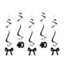 Birthday swirls for the 40th birthday with bows, black, 50 cm (1 pkt / 5 pc.)