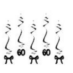 Birthday swirls for the 60th birthday with bows, black, 50 cm (1 pkt / 5 pc.)